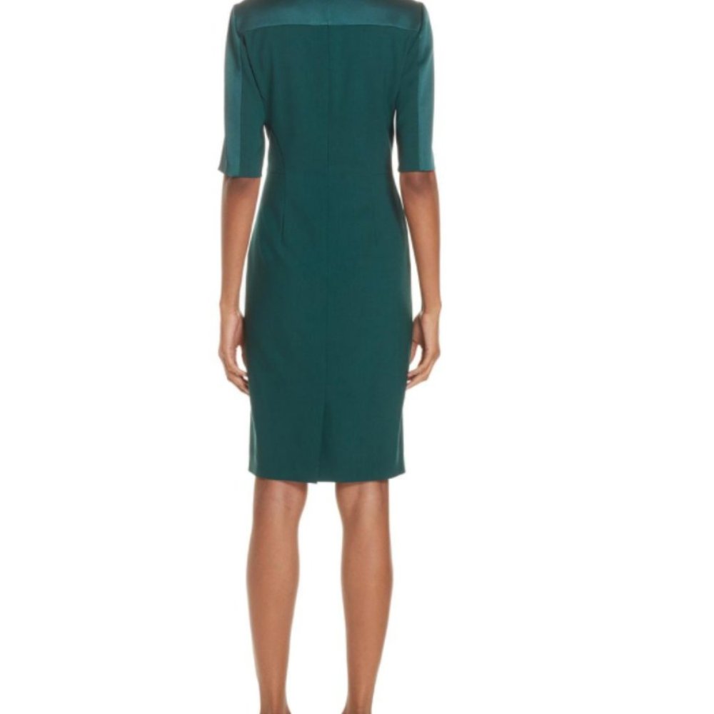 HUGO BOSS Danufa Stretch Wool Colorblock Sheath Dress In Pine Green - Picture 13 of 14